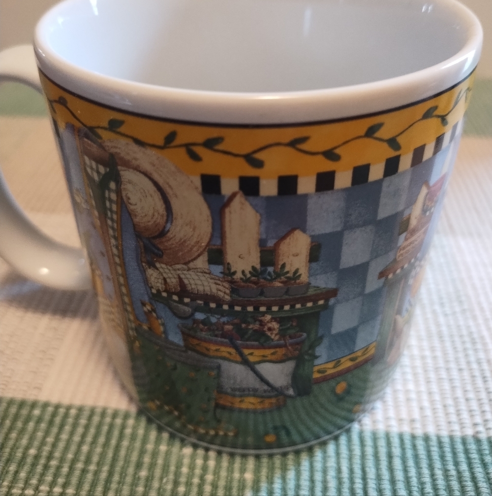 4 Pc. Vintage Decorative Ceramic Mugs Set - Multicolor "Garden Vignette